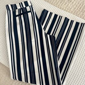 New York & Company Navy and White Striped Flare Pants
